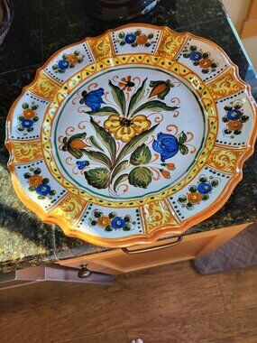 VTG Majolica Italy Ceramic Platter/Wall Plate Handpainted Marked 13"